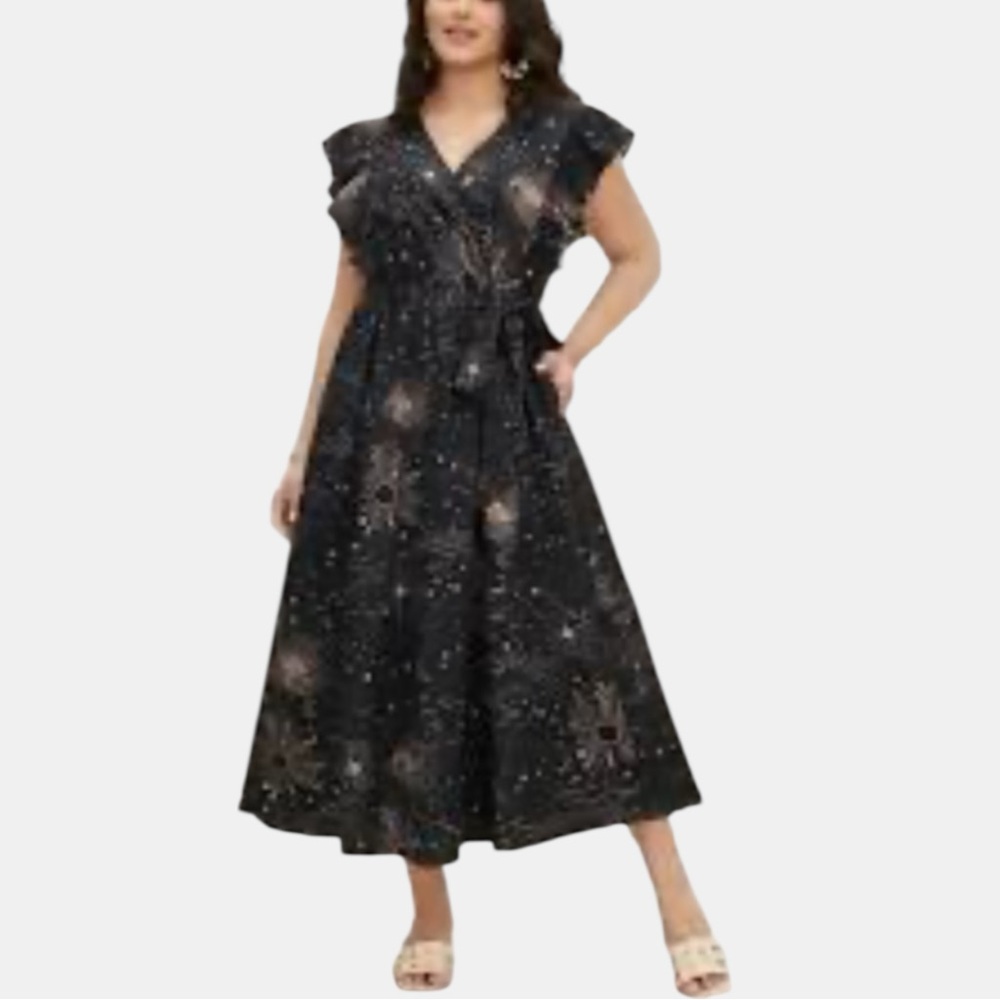 Black Starburst Wrap Midi Dress - Women